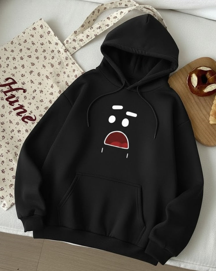 Black Funny Expression Casual Hoodie